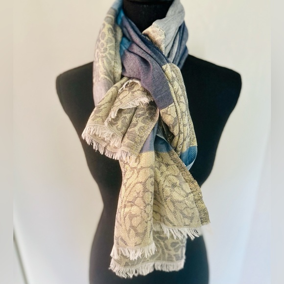 Ann Taylor Metallic Navy Floral Scarf Wrap Shawl ONE SIZE NWOT - Picture 1 of 14